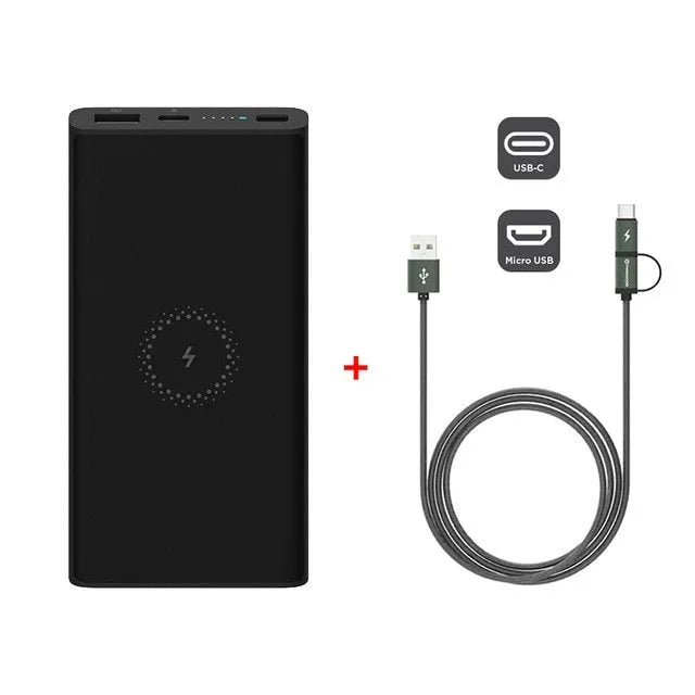Black and white large capacity 10000 mAh power bank with USB Type-C port.