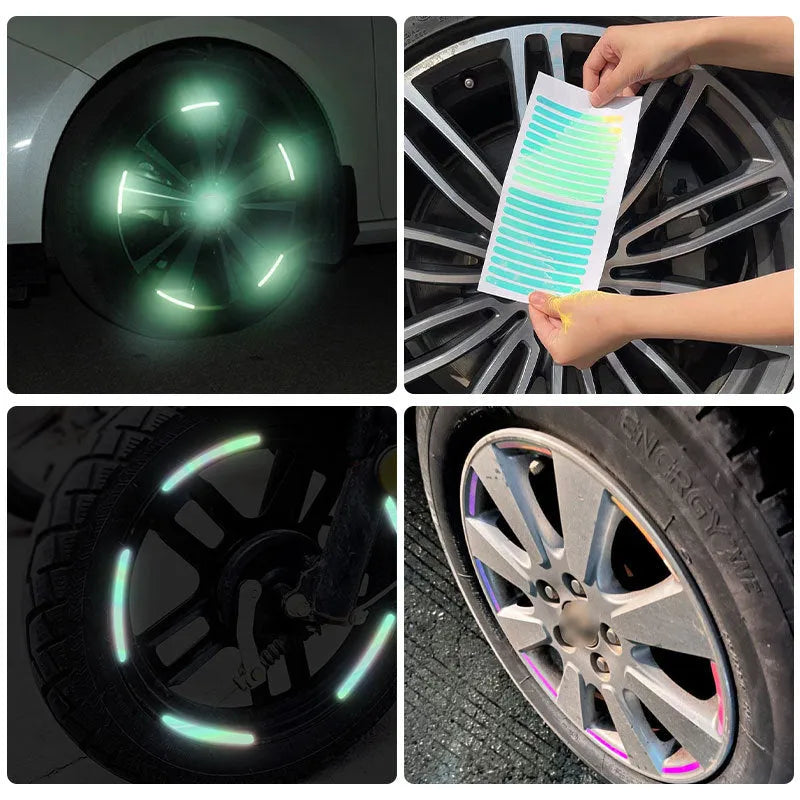 Blue reflective car strip sticker 10-pack self-adhesive 9cm x 0.7cm for body hub electric vehicle
