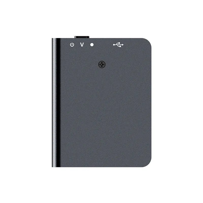 Black smart mini voice recorder with dual microphones, zinc alloy casing, 39.5 mm long