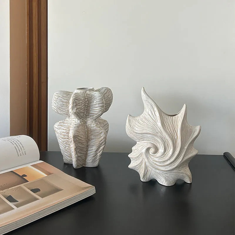 French art ceramic vase with coloured glaze retro finish on a table