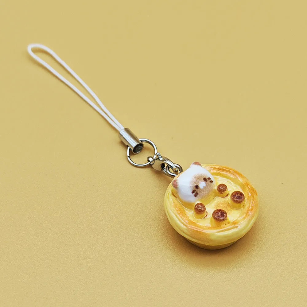 New cute kitten egg tart simulation mobile phone pendant with cartoon decoration, three specification options