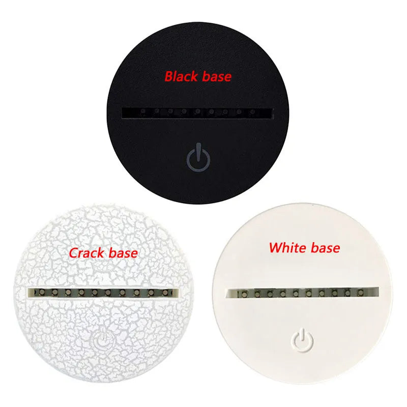 Sports 3D night light with acrylic shade, touch switch, available in Black, Crack, or White 7 colours
