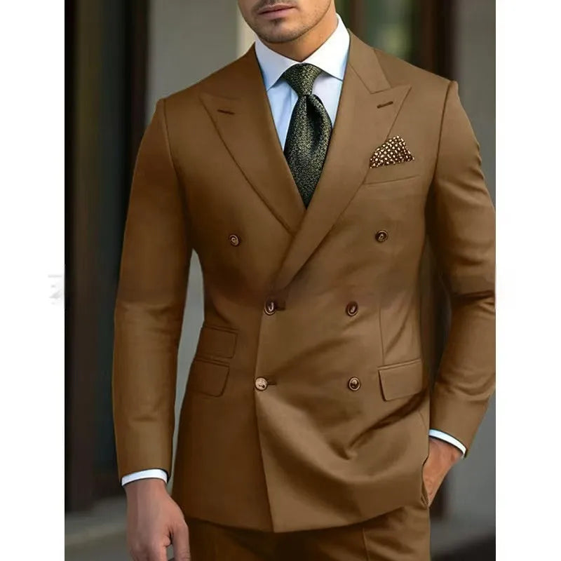Men's two-piece business suit set in chemical fibre blend fabric available in multiple colours and sizes