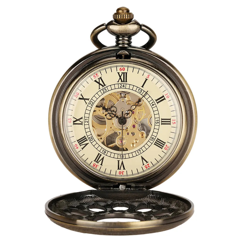 Antique blue hollow pumpkin ball flip mechanical pocket watch, 15mm stainless steel, open flip case