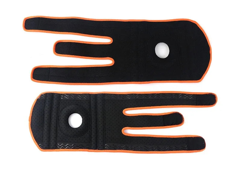 Neoprene non-slip knee pad for outdoor mountaineering, shown in black, green, or orange.
