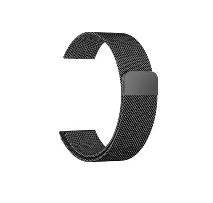 Stainless steel watch strap in silver shown attached to a watch with a 42mm case.