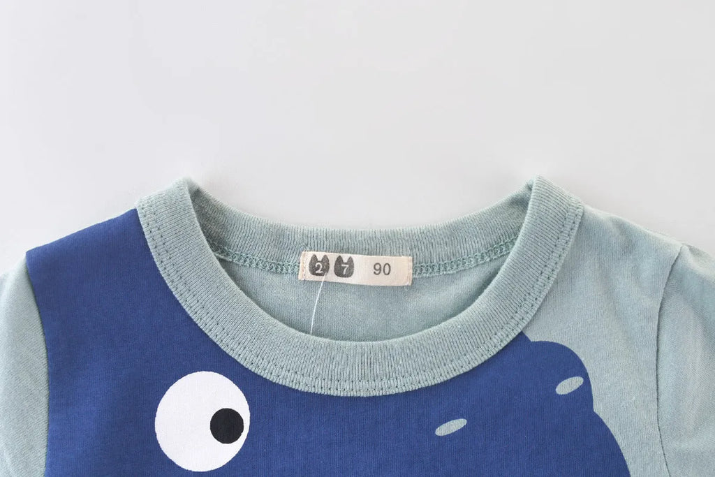 Pure cotton children's short-sleeved T-shirt for boys in blue and yellow summer top