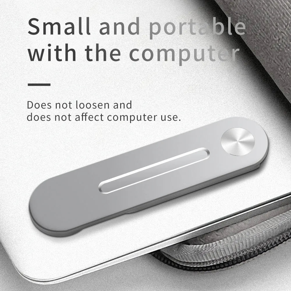 Silver aluminium laptop side mount bracket holding smartphone next to laptop screen