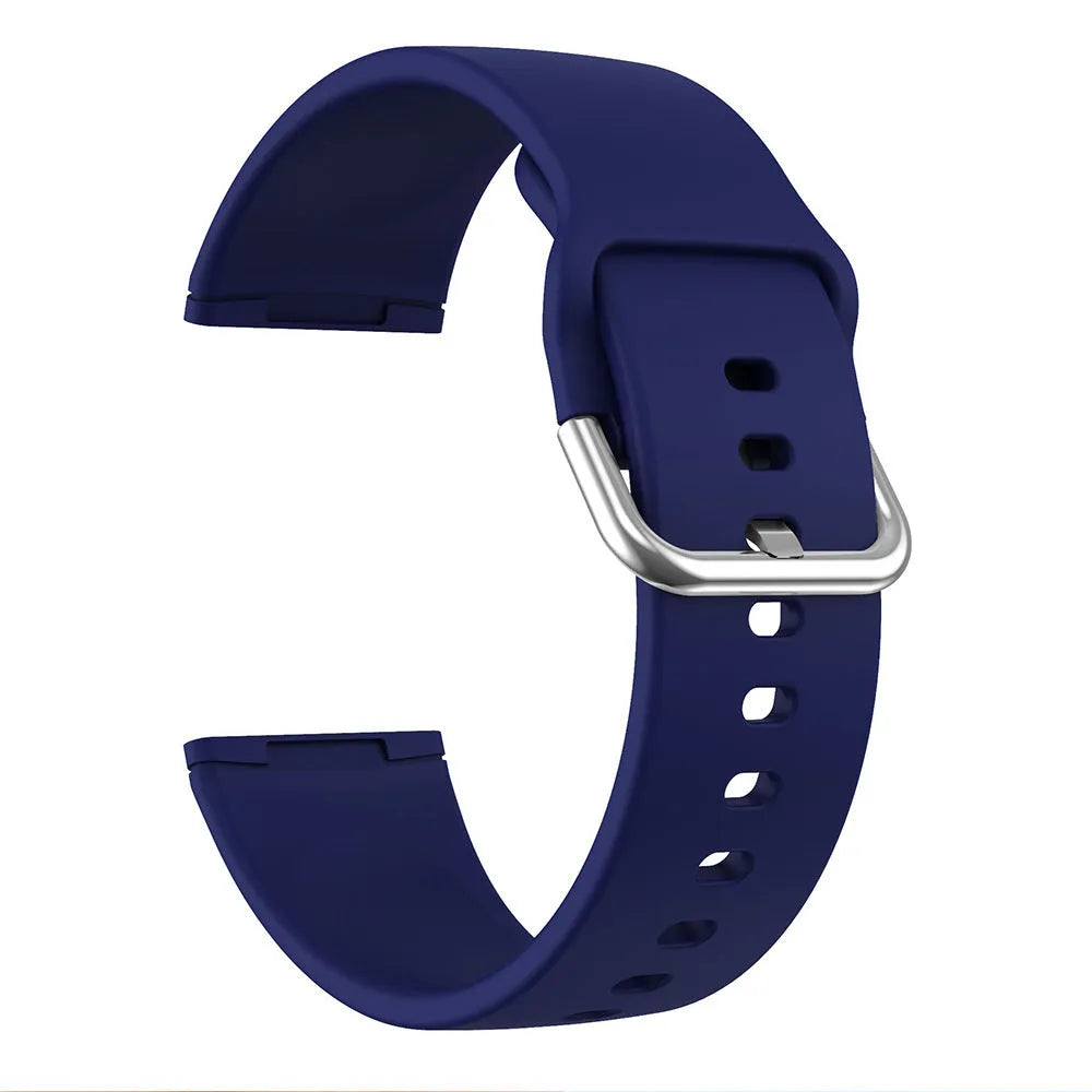 Solid colour silicone replacement strap with silver buckle for Fitbit Versa 3 and Sense 2 smartwatches