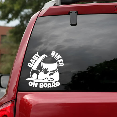 Reflective BABY ON BOARD car sticker measuring 14.5cm by 15cm in black colour option
