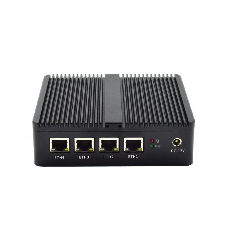 Industrial fanless mini-host computer measuring 13.6cm with dual network ports
