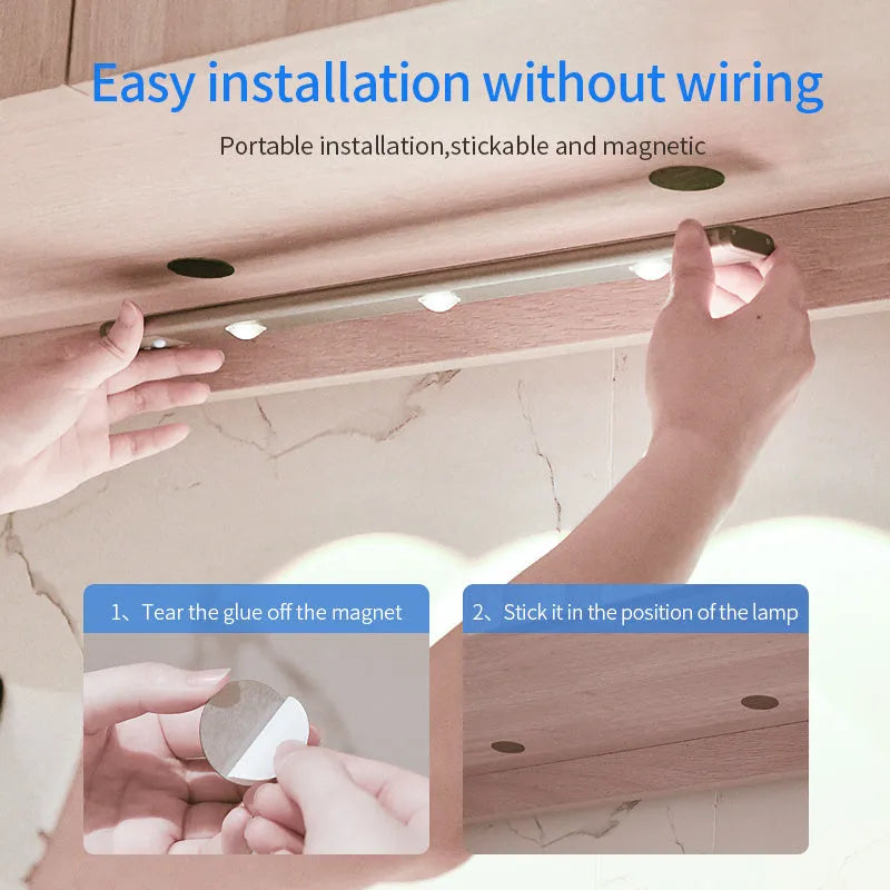 Rechargeable motion sensor cabinet lamp with three colour temperatures and magnetic mount for under cabinet use