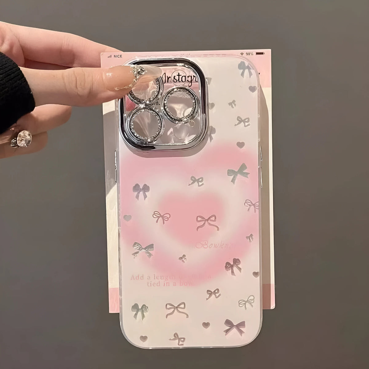 Heart blush bow phone case with painted design for Apple iPhone models