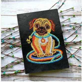 Black A5 diamond painting notebook showing dimensions of 142x207mm with 50 blank pages