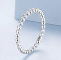 Silver bead ring with geometric shape and polka dot detail, stackable women's ring in sizes 6, 7, and 8.