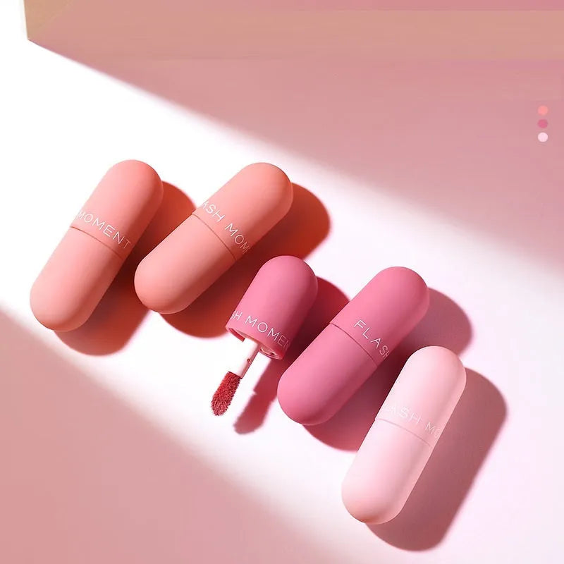 Mini capsule lip lacquer trio in mirror glass, matte, and velvet finishes, 3.5g x 3 pieces