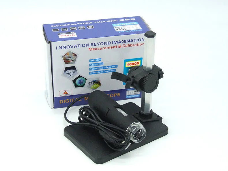 USB microscope camera with 8 LED lights and adjustable illuminator, 1000X magnification, black body