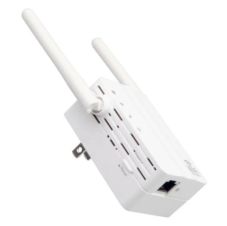 White KR43ED 300M WiFi signal repeater with ABS+PC housing, 10x9x7cm size, EU plug style