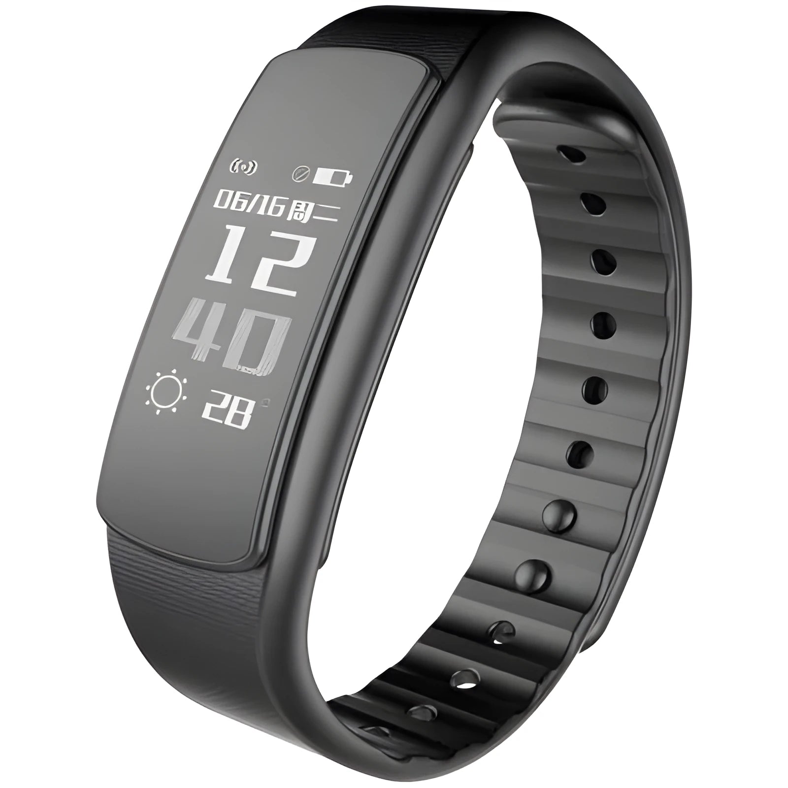 I6 smart sports bracelet with black TPU wristband and 0.96-inch screen displaying fitness data