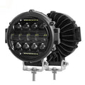 7-inch circular black LED headlight with spot beam, die-cast aluminium housing, IP67 waterproof rating for off-road vehicles