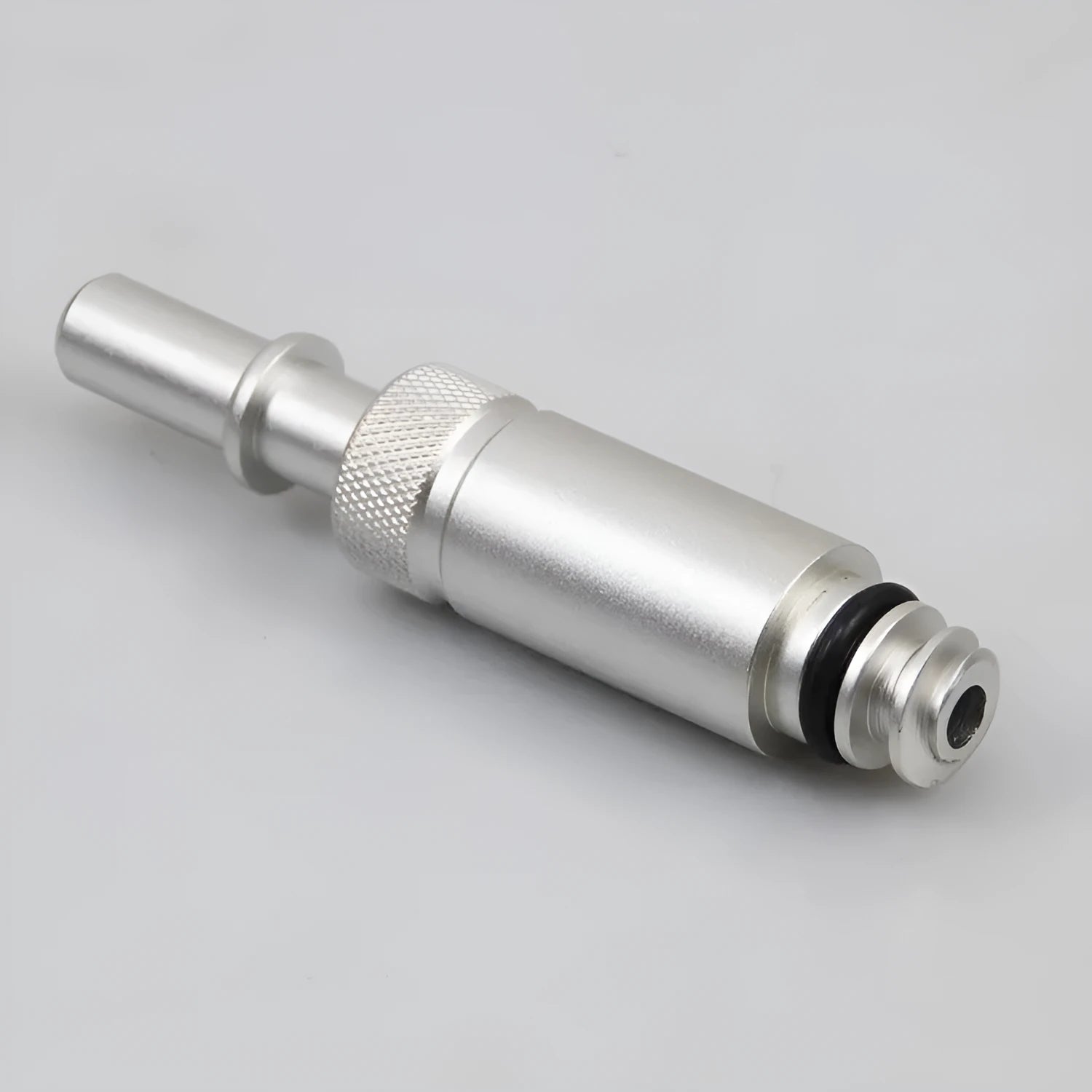 Silver metal transmission refuelling joint tool VAS6262-9 for automotive fluid transfer.