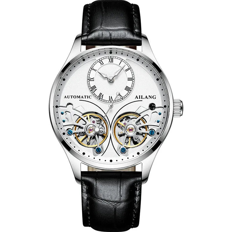 Automatic men's watch with tourbillon and moon phase displays in titanium case