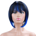 Short bangs synthetic wig in mixed 1B Blue Japanese silk fibre with non-hot dyed colour