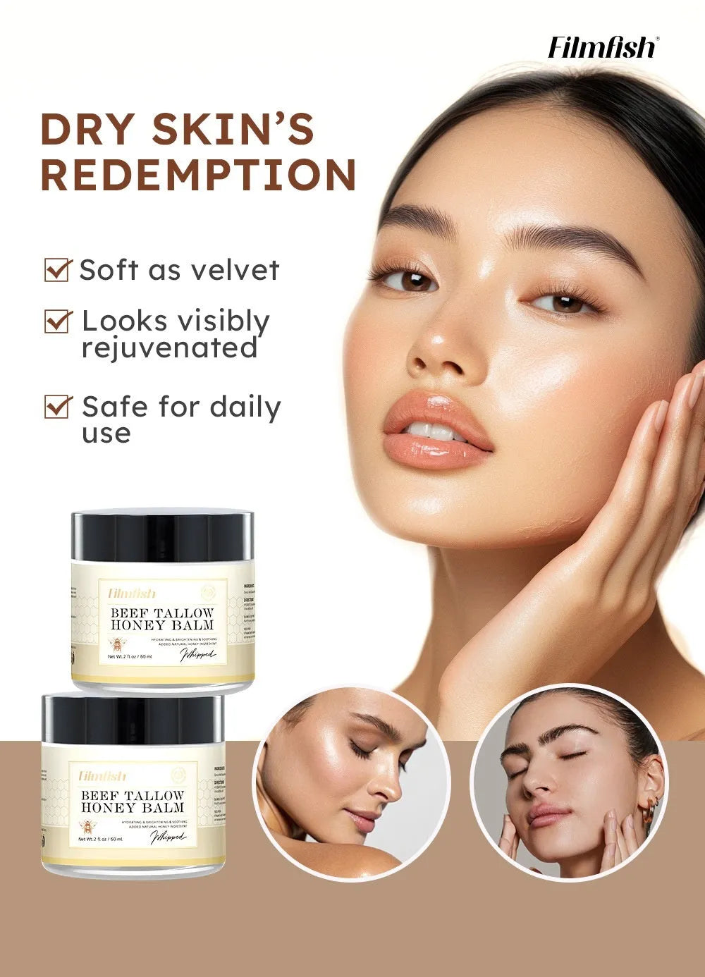 Honey moisturising body cream in 60ml jar with standard specification packaging