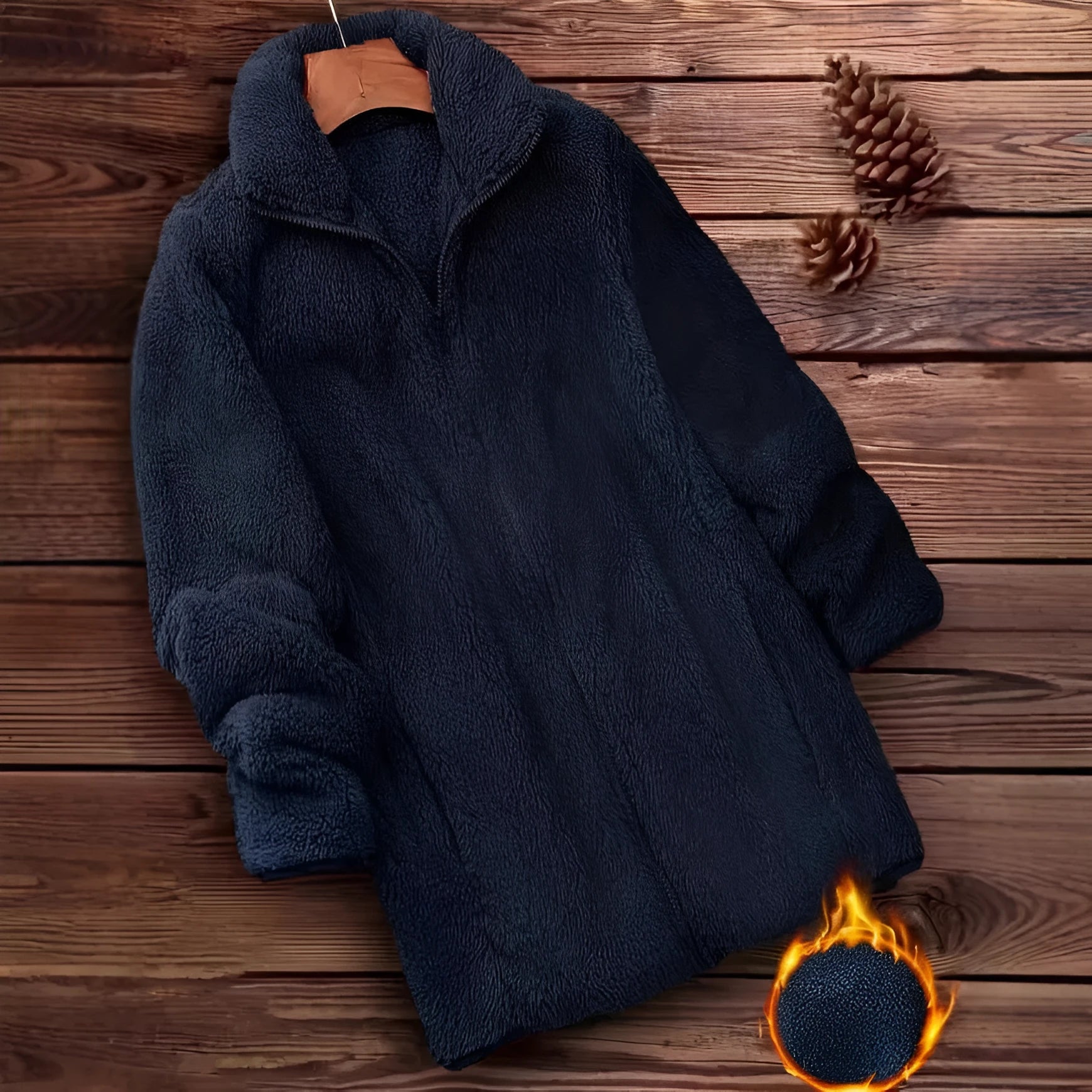 Double-sided velvet fleece jacket in black, navy blue, or khaki for outdoor wear