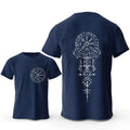 A man's Viking rune compass graphic on a pure cotton T-shirt, shown in one of seven available colours.