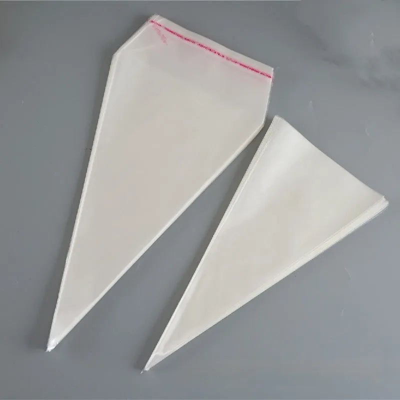 Triangle clear plastic packaging bags with metal wire ties in three different sizes