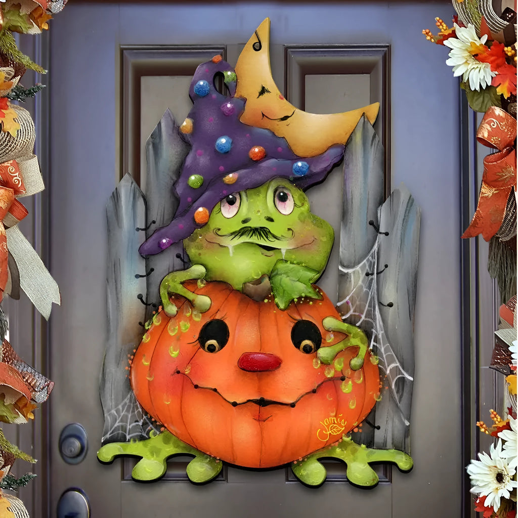 Yellow UV printed wooden Halloween decoration flat cutout home wall hanging ornament