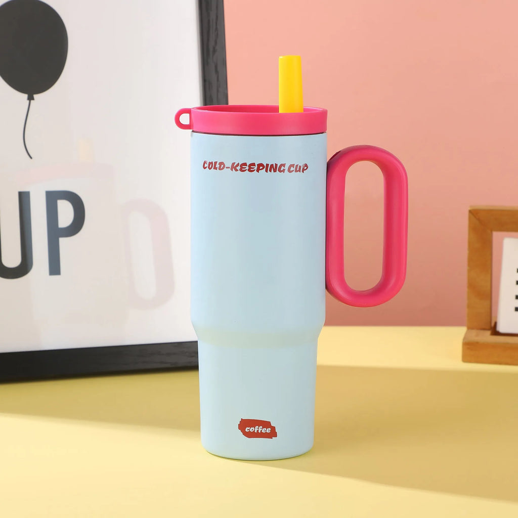 Portable ice bucket with large capacity, integrated straw cup, and handle in multiple colour options.