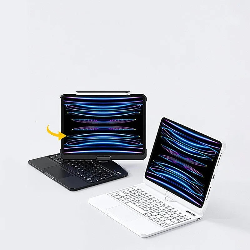Transparent protective case wireless keyboard for iPad Pro and iPad Air in white with Bluetooth connectivity