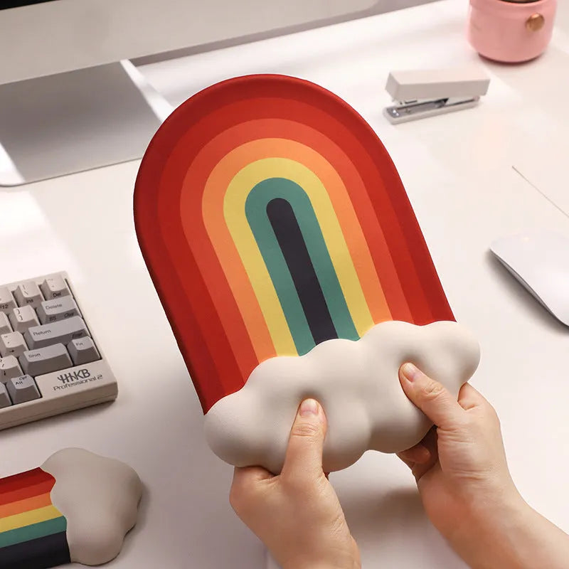 Silica gel mouse pad with wrist support and matching keyboard support with cloud pattern design