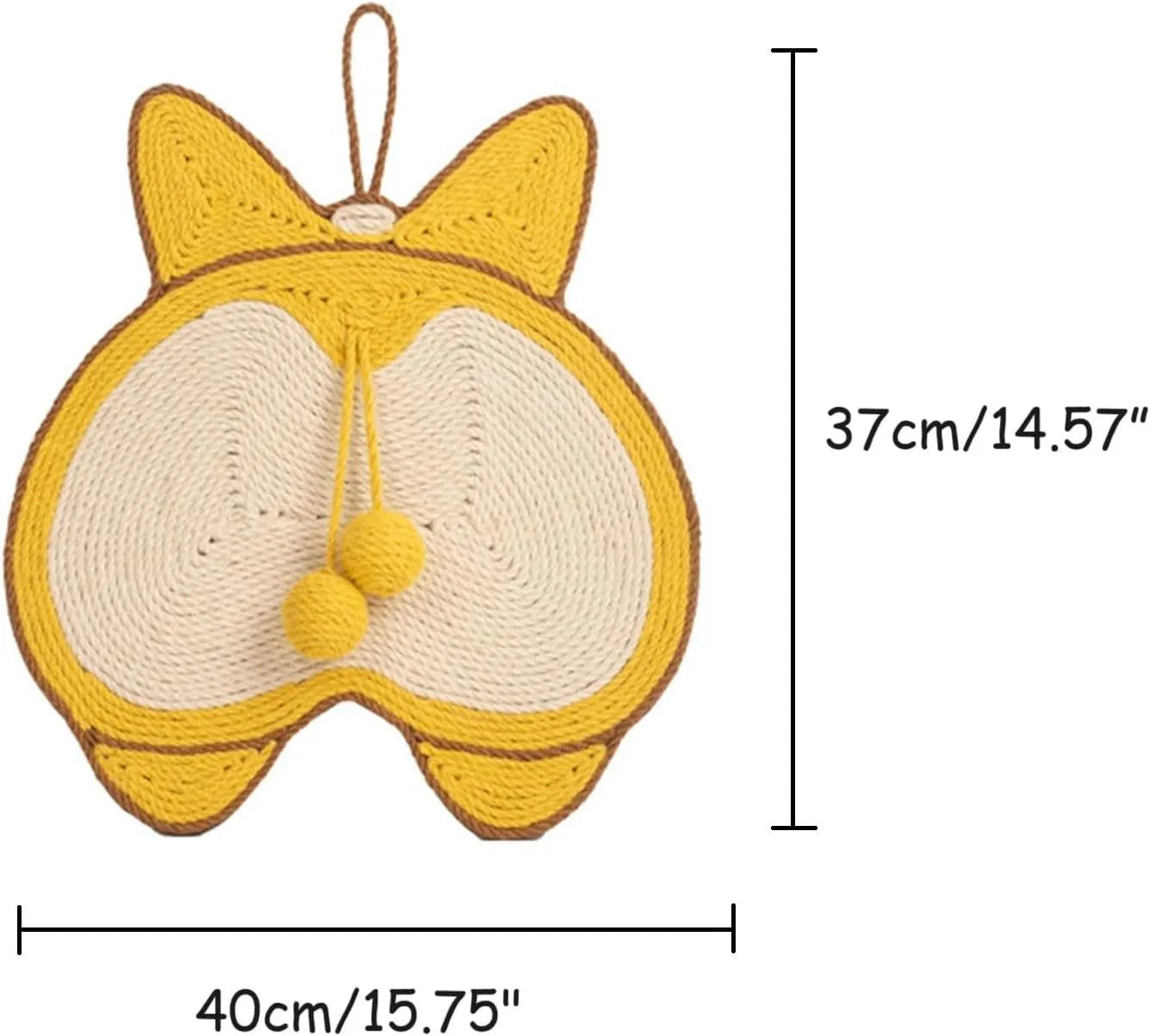 Yellow corgi butt design cat scratching board with sisal surface and anti-slip base