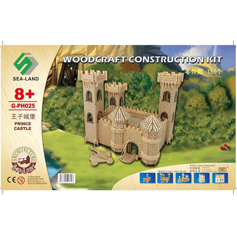Flat pack wooden 3D puzzle with laser-cut birch plywood pieces in picture colour