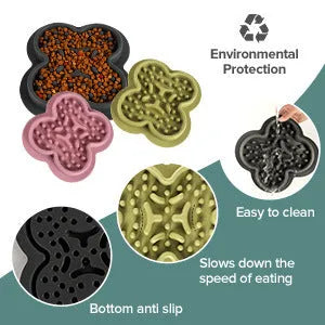 Silicone pet licking pad slow feeder mat with textured surface in assorted colours.