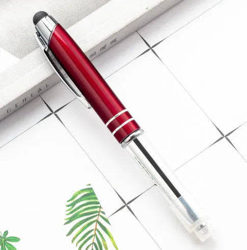 Metal capacitive stylus pen with LED light and ballpoint refill in five colour options