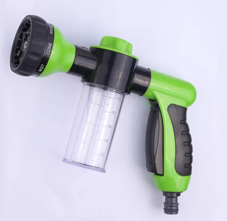 Green high-pressure foam spray gun with adjustable nozzle for car washing and garden watering