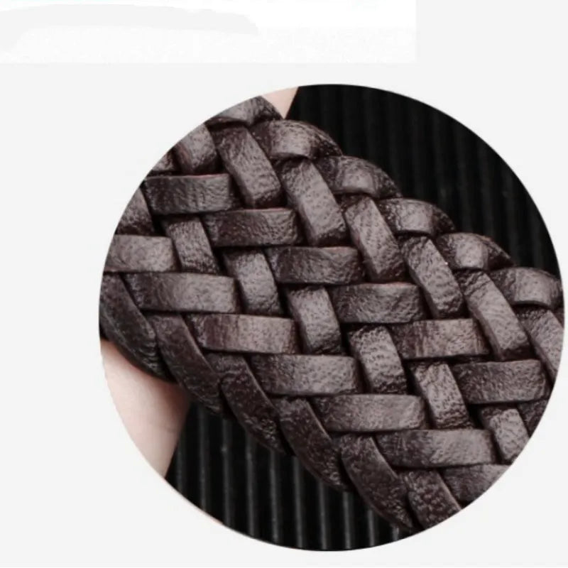 Hand woven genuine leather watch strap with alloy pin buckle, 20mm width, black with silver buckle
