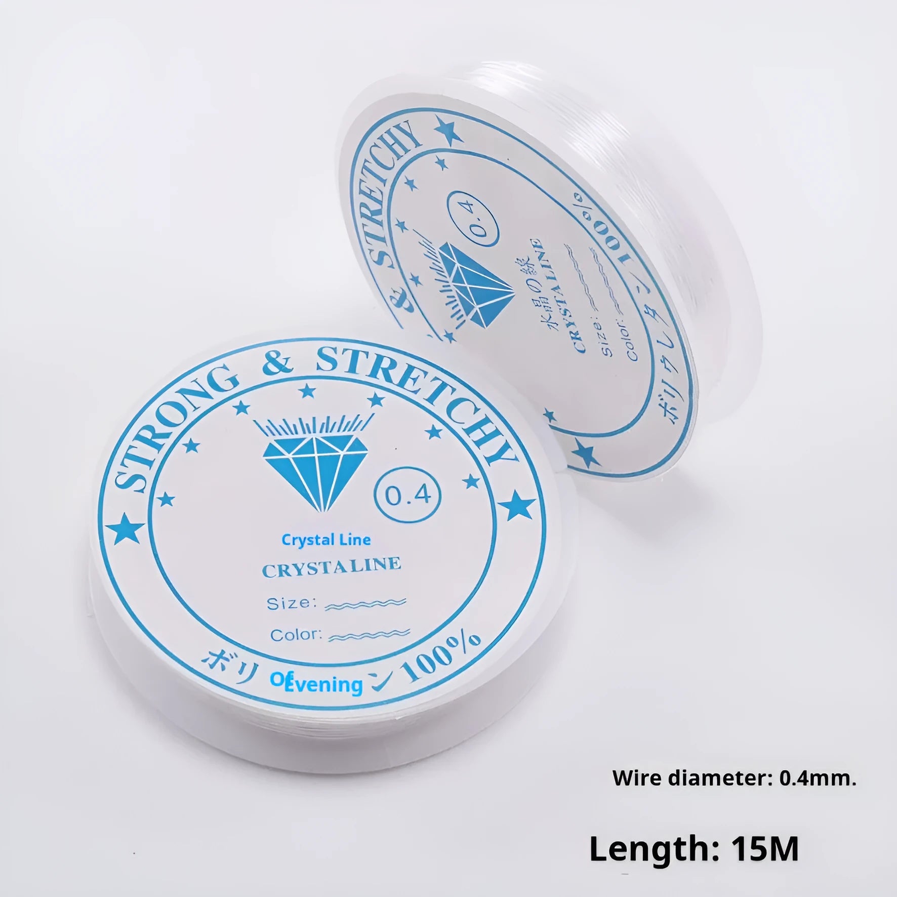 Clear white elastic fishing line spool for jewellery making with six diameter options