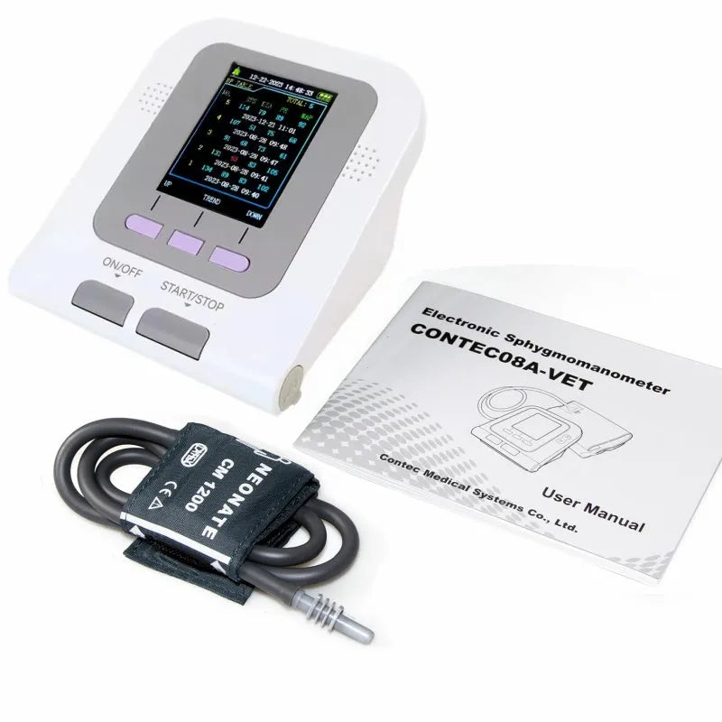 CONTEC08A Vet digital blood pressure monitor unit with colour screen and animal cuff.