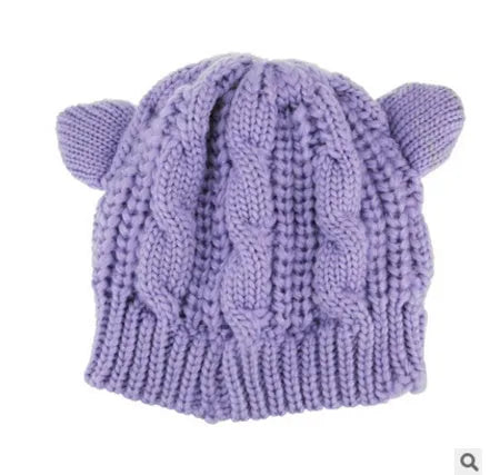 Hand-made knitted beanie with 3D cat ears in multiple colour options