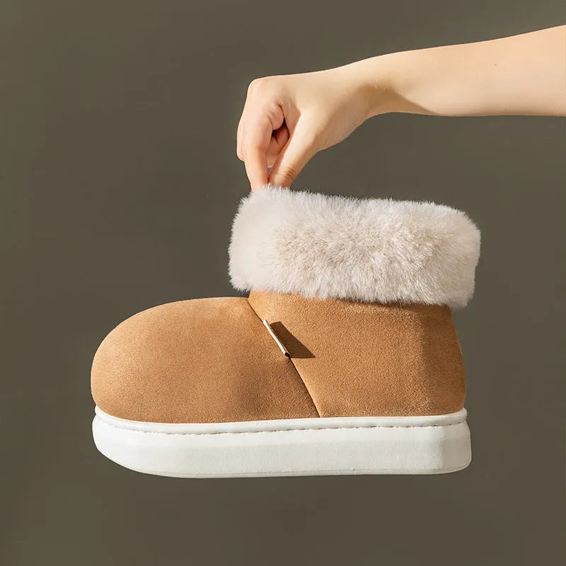 Women winter thick-soled cotton snow boots with plush upper and EVA sole in Beige
