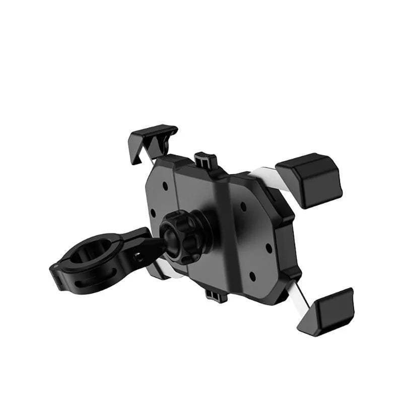Black plastic motorcycle phone bracket with wireless charging stand mounted on handlebar, 135x70mm