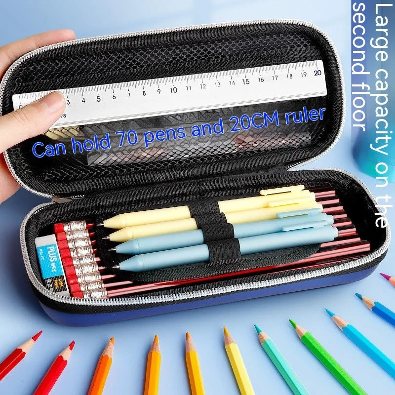 Three-dimensional EVA cartoon pencil case with large capacity, featuring an astronaut design on a blue background
