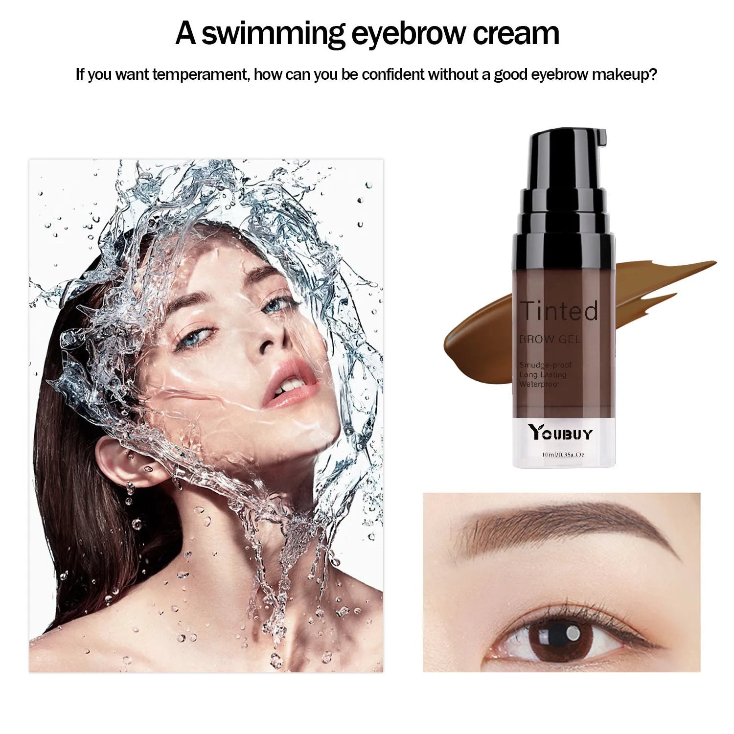 Waterproof quick-dry eyebrow cream in dark grey and golden yellow colour options