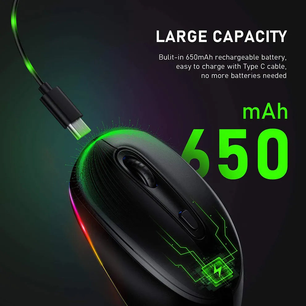 24g lightweight wireless ergonomic mouse with USB charging cable in multiple colour options