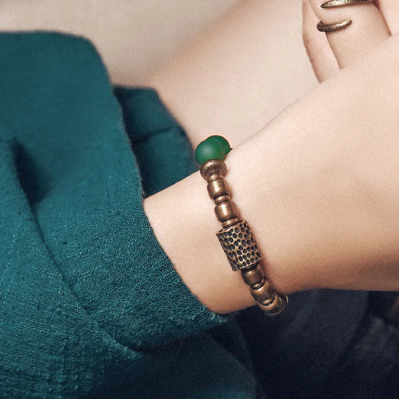 Retro ethnic style couples bracelet with natural agate stone beads in traditional processing